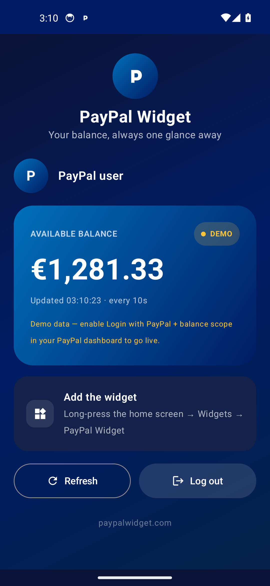 Balance dashboard