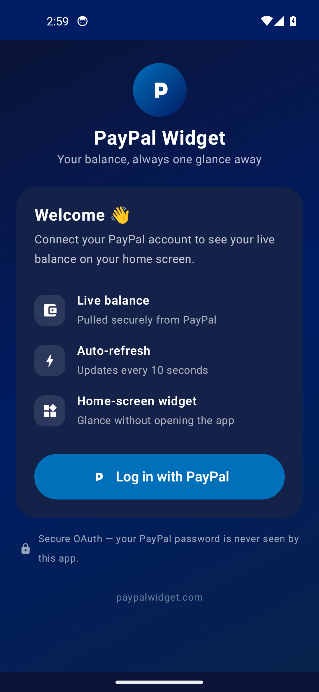 Login screen
